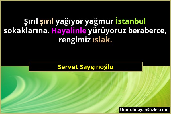 Servet Saygınoğlu - Şırıl şırıl yağıyor yağmur İstanbul sokaklarına. Hayalinle yürüyoruz beraberce, rengimiz ıslak....