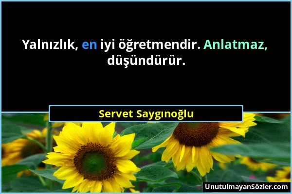 Servet Saygınoğlu - Yalnızlık, en iyi öğretmendir. Anlatmaz, düşündürür....