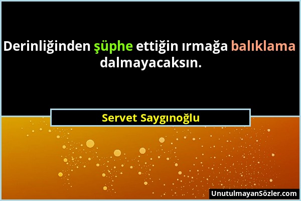 Servet Saygınoğlu - Derinliğinden şüphe ettiğin ırmağa balıklama dalmayacaksın....