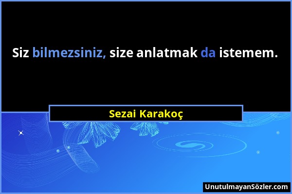 Sezai Karakoç - Siz bilmezsiniz, size anlatmak da istemem....