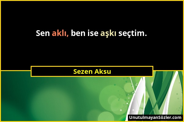 Sezen Aksu - Sen aklı, ben ise aşkı seçtim....