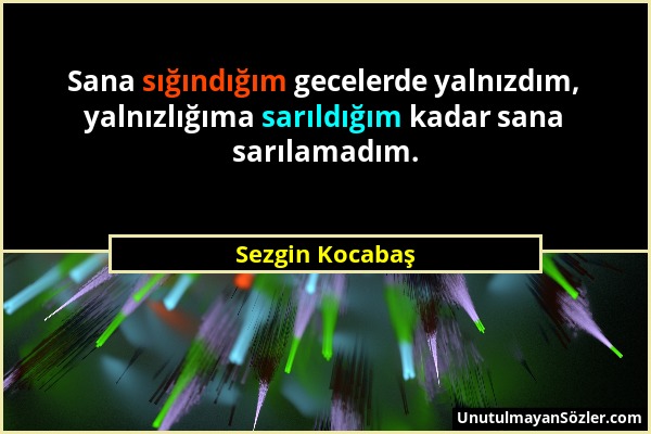 Sezgin Kocabaş - Sana sığındığım gecelerde yalnızdım, yalnızlığıma sarıldığım kadar sana sarılamadım....