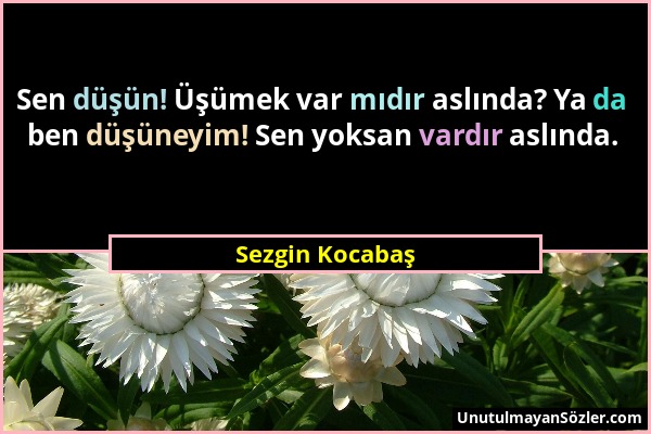 Sezgin Kocabaş - Sen düşün! Üşümek var mıdır aslında? Ya da ben düşüneyim! Sen yoksan vardır aslında....