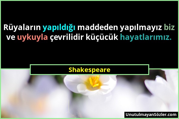 Shakespeare - Rüyaların yapıldığı maddeden yapılmayız biz ve uykuyla çevrilidir küçücük hayatlarımız....