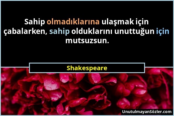 Shakespeare - Sahip olmadıklarına ulaşmak için çabalarken, sahip olduklarını unuttuğun için mutsuzsun....