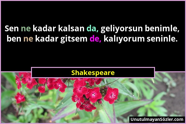 Shakespeare - Sen ne kadar kalsan da, geliyorsun benimle, ben ne kadar gitsem de, kalıyorum seninle....