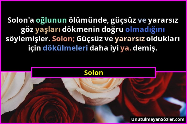 Solon - Solon'a oğlunun ölümünde, güçsüz ve yararsız göz yaşları dökmenin doğru olmadığını söylemişler. Solon; Güçsüz ve yararsız oldukları için dökül...