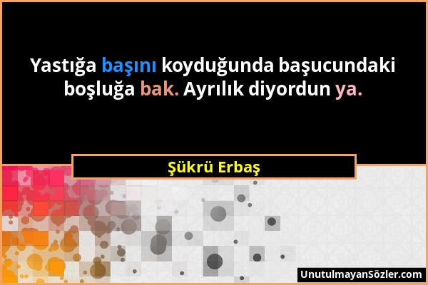 Şükrü Erbaş - Yastığa başını koyduğunda başucundaki boşluğa bak. Ayrılık diyordun ya....