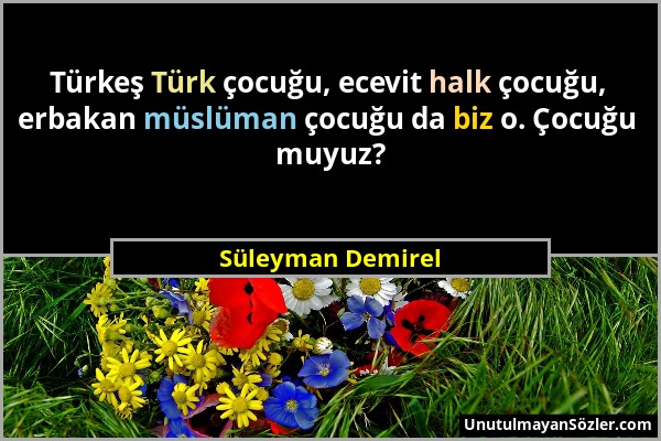 Süleyman Demirel - Türkeş Türk çocuğu, ecevit halk çocuğu, erbakan müslüman çocuğu da biz o. Çocuğu muyuz?...