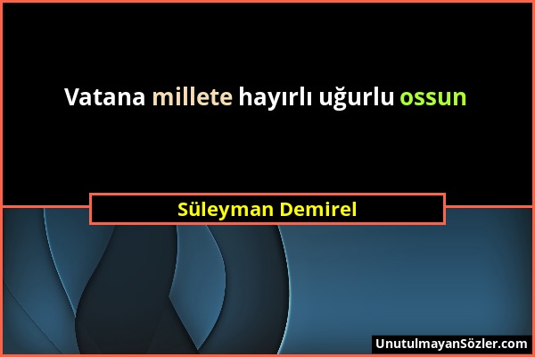 Süleyman Demirel - Vatana millete hayırlı uğurlu ossun...