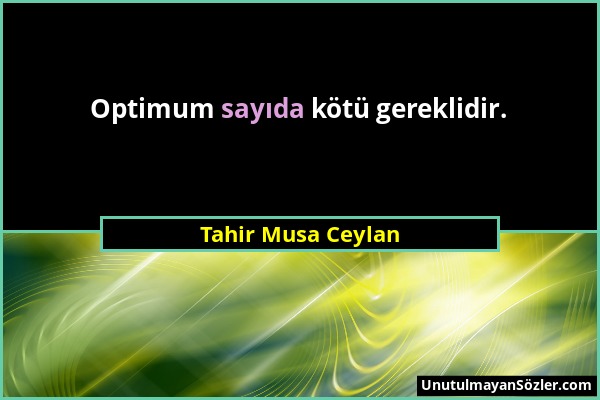 Tahir Musa Ceylan - Optimum sayıda kötü gereklidir....