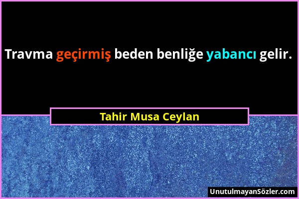 Tahir Musa Ceylan - Travma geçirmiş beden benliğe yabancı gelir....