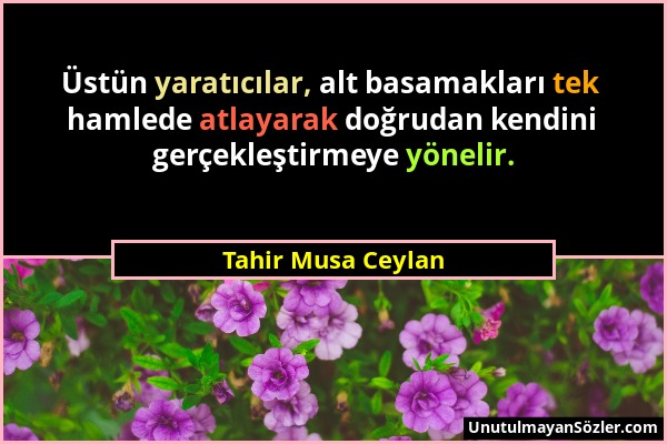 Tahir Musa Ceylan - Üstün yaratıcılar, alt basamakları tek hamlede atlayarak doğrudan kendini gerçekleştirmeye yönelir....