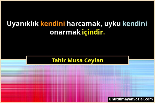 Tahir Musa Ceylan - Uyanıklık kendini harcamak, uyku kendini onarmak içindir....