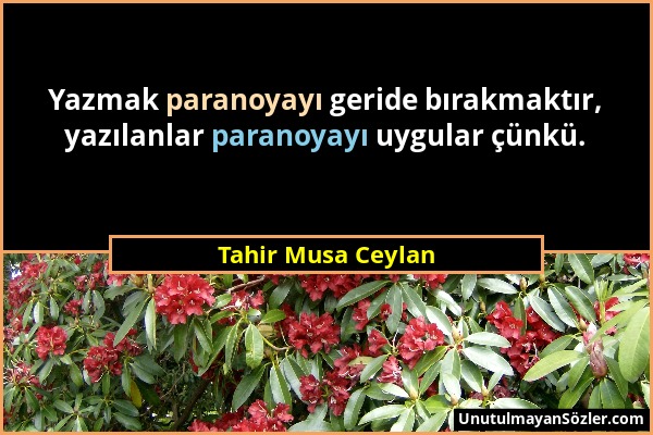 Tahir Musa Ceylan - Yazmak paranoyayı geride bırakmaktır, yazılanlar paranoyayı uygular çünkü....