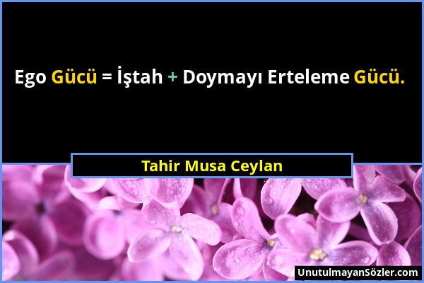 Tahir Musa Ceylan - Ego Gücü = İştah + Doymayı Erteleme Gücü....