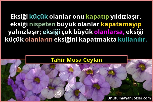 Tahir Musa Ceylan - Eksiği küçük olanlar onu kapatıp yıldızlaşır, eksiği nispeten büyük olanlar kapatamayıp yalnızlaşır; eksiği çok büyük olanlarsa, e...