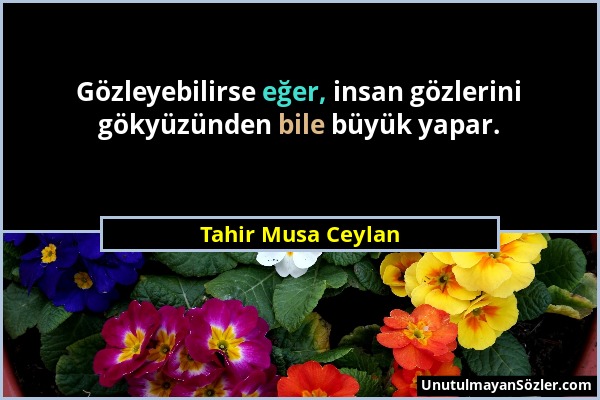 Tahir Musa Ceylan - Gözleyebilirse eğer, insan gözlerini gökyüzünden bile büyük yapar....