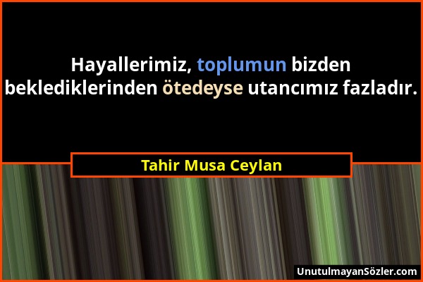 Tahir Musa Ceylan - Hayallerimiz, toplumun bizden beklediklerinden ötedeyse utancımız fazladır....