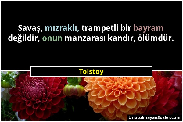 Tolstoy - Savaş, mızraklı, trampetli bir bayram değildir, onun manzarası kandır, ölümdür....