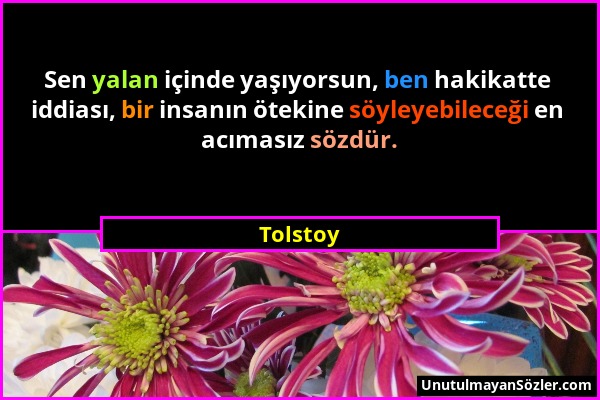 Tolstoy - Sen yalan içinde yaşıyorsun, ben hakikatte iddiası, bir insanın ötekine söyleyebileceği en acımasız sözdür....