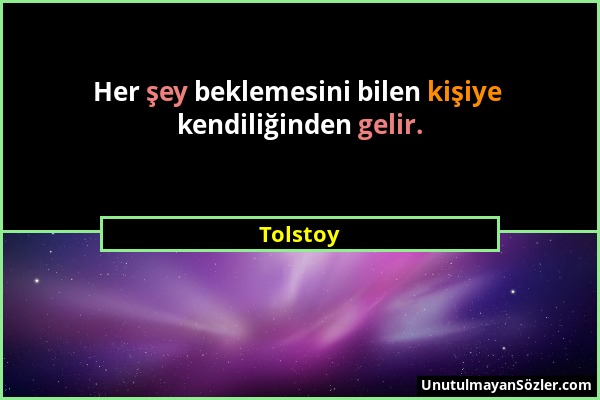 Tolstoy - Her şey beklemesini bilen kişiye kendiliğinden gelir....