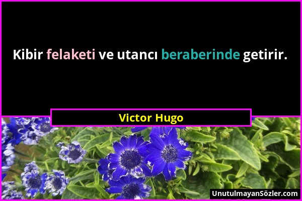 Victor Hugo - Kibir felaketi ve utancı beraberinde getirir....