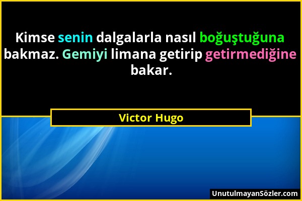 Victor Hugo - Kimse senin dalgalarla nasıl boğuştuğuna bakmaz. Gemiyi limana getirip getirmediğine bakar....