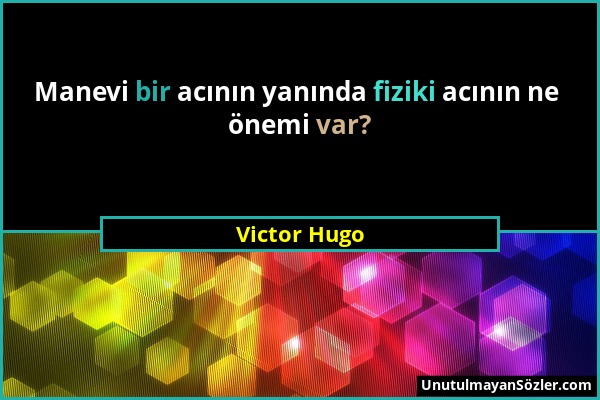 Victor Hugo - Manevi bir acının yanında fiziki acının ne önemi var?...