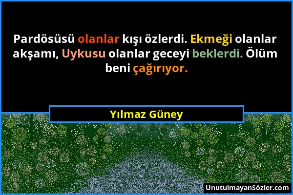 Yılmaz Güney - Pardösüsü olanlar kışı özlerdi. Ekmeği olanlar akşamı, Uykusu olanlar geceyi beklerdi. Ölüm beni çağırıyor....