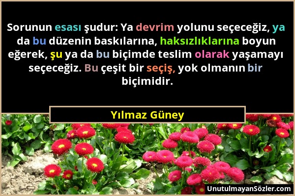 Yılmaz Güney - Sorunun esası şudur: Ya devrim yolunu seçeceğiz, ya da bu düzenin baskılarına, haksızlıklarına boyun eğerek, şu ya da bu biçimde teslim...