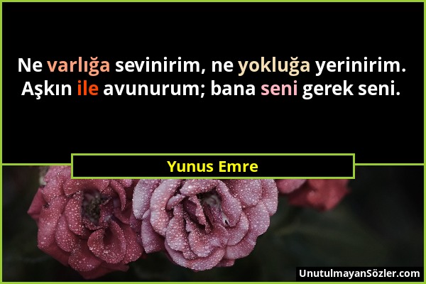 Yunus Emre - Ne varlığa sevinirim, ne yokluğa yerinirim. Aşkın ile avunurum; bana seni gerek seni....