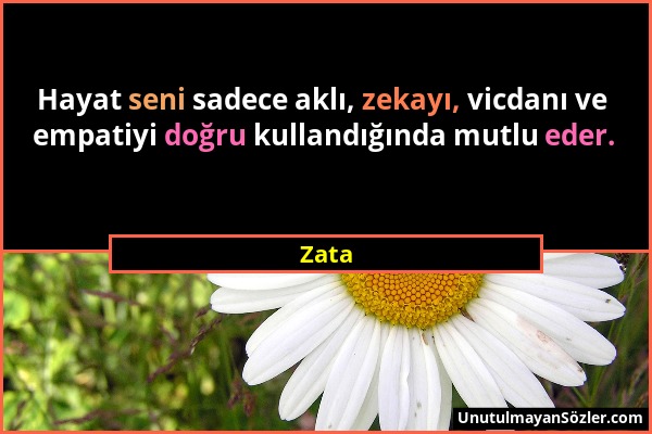 Zata - Hayat seni sadece aklı, zekayı, vicdanı ve empatiyi doğru kullandığında mutlu eder....