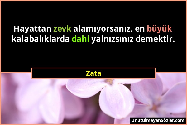 Zata - Hayattan zevk alamıyorsanız, en büyük kalabalıklarda dahi yalnızsınız demektir....