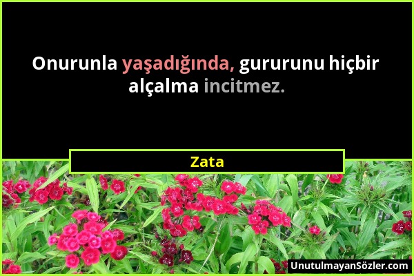 Zata - Onurunla yaşadığında, gururunu hiçbir alçalma incitmez....