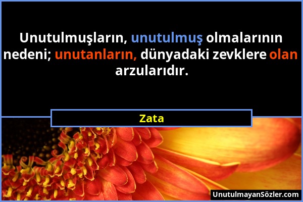 Zata - Unutulmuşların, unutulmuş olmalarının nedeni; unutanların, dünyadaki zevklere olan arzularıdır....