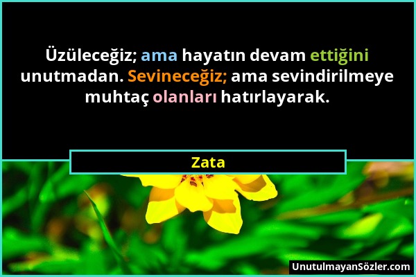 Zata - Üzüleceğiz; ama hayatın devam ettiğini unutmadan. Sevineceğiz; ama sevindirilmeye muhtaç olanları hatırlayarak....