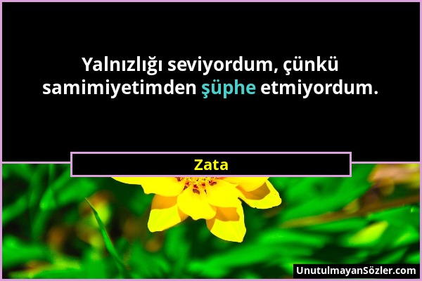 Zata - Yalnızlığı seviyordum, çünkü samimiyetimden şüphe etmiyordum....